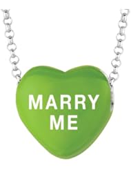 Sterling Silver 14mm Green enamel Sweethearts MARRY ME Heart Pendant