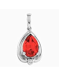 14K White Gold Pear Cut Chatham Created Ruby and Diamond Pendant -- LIFETIME WARRANTY