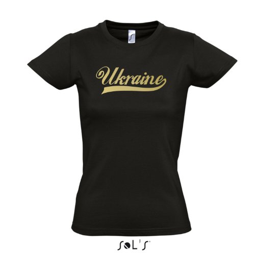 Damen T-Shirt – Ukraine Oldschool LÄNDERSHIRT EM / WM FAN Trikot S-XXL , Deep black – gold , XXL
