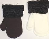 Set of Two White and Dark Brown Magic Mittens Trimmed with Black Persian Lamb Cuff