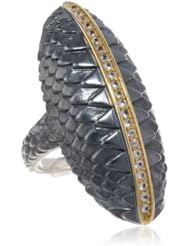 Elizabeth and James "Audubon" White Sapphire and Plated 23K Gold Feather North and South Ring