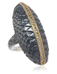 Elizabeth and James "Audubon" White Sapphire and Plated 23K Gold Feather North and South Ring
