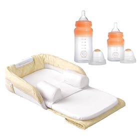 Baby Delight Deluxe Snuggle Nest with Nightlight, breathable mesh and sleep positioners PLUS 2 BPA Silicone Bottles 4oz and 8oz, BPA, Phthalate, PVC, Latex and Lead free, from PRINCE LIONHEART