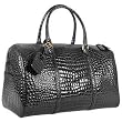 Fontanelli Shiny Black Croco Leather Travel Bag