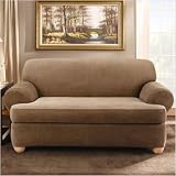 Thumbnail image for Sure Fit Stretch Stripe 2-pc. T-Cushion Loveseat Slipcover – Brown
