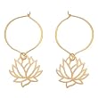 Lotus Flower Open Design Dangle Hoop Earrings in Gold Vermeil, #7574