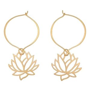 Lotus Flower Open Design Dangle Hoop Earrings in Gold Vermeil, #7574