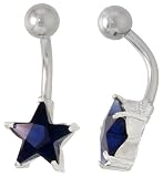 Star Belly Button Ring with Blue Sapphire Cubic Zirconia on Sterling Silver Setting