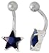Star Belly Button Ring with Blue Sapphire Cubic Zirconia on Sterling Silver Setting