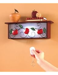 Red Apple Theme Motif Lighted Wall Shelf with Remote Scrolled Metal Country Wall Mounted Kitchen Decor Storage Display Ledge