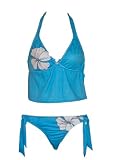 Island Soul Blue Halterkini with White Flowers