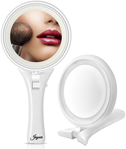 Jayuer LED Lighted Makeup Mirror Magnification Double Sided Hand Held Folded Tabletop(5x Magnifying)