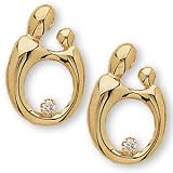 14K Yellow Gold Mother and Child Pierced Earrings (Pair) w/Diamond