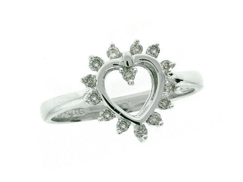 0.25 (1/4) cttw Heart Shape Ring with Round Diamonds - 14kt White Gold