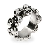 Eve's Addiction Sterling Silver Band of Skulls Ring