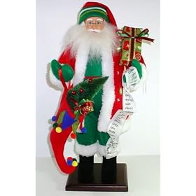 Santa Doll Figure W/stocking Fabric Handcrafted 24" Tall