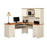 Antique White Corner Computer Desk Workstation & Hutch