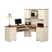 Antique White Corner Computer Desk Workstation & Hutch