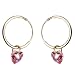 14K Gold Hoop Earrings with Pink Cubic Zirconia Heart Dangles