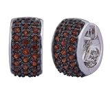 Rhodium Plated Sterling Silver Gunmetal Color Genuine Garnet Wide Hoop Earrings