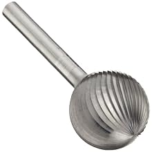 PFERD Ball Carbide Bur, Uncoated (Bright) Finish, Single Cut, Radius End
