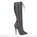 5 Inch Sexy Knee High Boot Pointed Toe Lace Up Black Leather