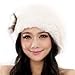 URSFUR Winter Women's Rex Rabbit Beret Hats with Flower