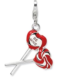 Sterling Silver Enamel Red Heart Be Mine Lollipop with Lobster Clasp Charm
