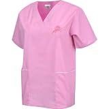 Scrub Dudz Detroit Lions Breast Cancer Awareness Solid Print Scrub Top Extra Large