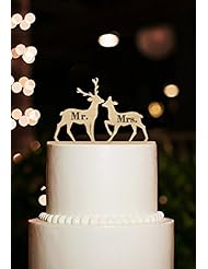 Kitchen: 2 Deers with Mr and Mrs Wedding Cake Toppers Personalized Rustic Wood Keepsake Cake Toppers - kaishihui