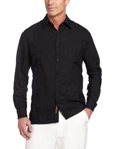 Cubavera Men's Long Sleeve Traditional Guayabera Shirt, Black, XX-Large