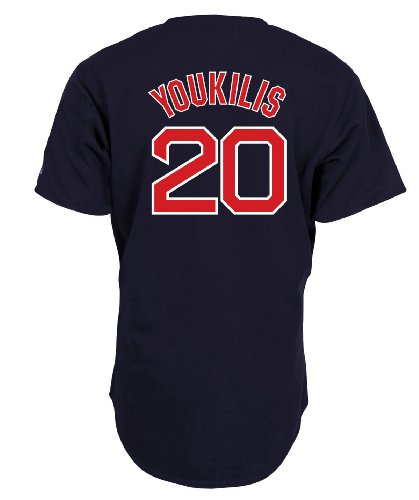 MLB Men's Boston Red Sox Kevin Youkilis Navy Short Sleeve 6 Button Synthetic Replica Baseball Jersey Spring 2012  (Navy, Large)