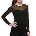 Seamless Sheer Long Sleeve Mesh Sweetheart Neckline Blouse Top Shirt (Black)