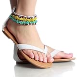 White Stone Multi Embellished Tribal Sandal Dress Women's Flat Shoes