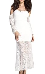Sexy Strapless Lace Embroidered Open-Back Cutout Long Sleeves Off the Shoulder Polyester/Spandex  Dress