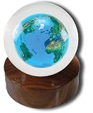 Desktop Paperweight Sphere, Crystal Earth, Natural Continents, Flat Base, Lucite, 4 Inch Diameter