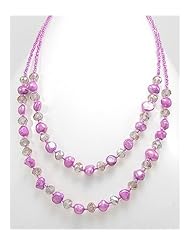 Deep Pink (Dyed) Fresh Water Pearls Necklace In Zinc