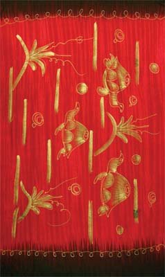 Red Sarong With Gold Painted Turtles Red Sarong With Gold Painted Turtles