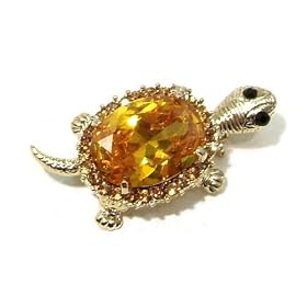 Yellow Swarovski Crystal Turtle Gold Plated Brooch Pin Pendant