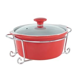 Mayfair and Jackson Round Porcelain Casserole with Vented Lid and Elegant Serving Rack by Metro