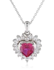 Sterling Silver and Created Ruby with Created White Sapphire Accents Heart Pendant Necklace, 18"