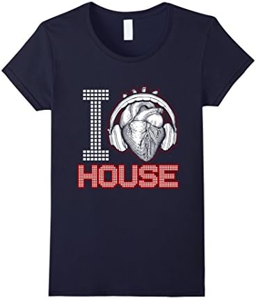 Women's I Heart ( Love ) House Music Shirt EDM Clothes XL Navy