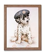 Dalmatian Puppy Dog Police Hat Animal Home Decor Wall Picture Oak Framed Art Print