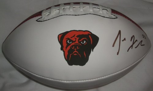 Joe Haden Autographed Cleveland Browns Logo Football W/PROOF, Picture of Joe Signing For Us. Florida Gators, National Champions