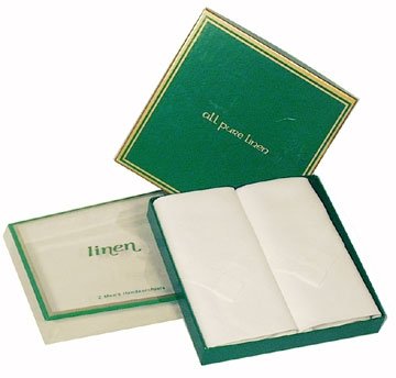 Package of two 100% linen handkerchiefs with 7/8" hem stitch, gift boxed.