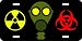 Iconic Gas Mask with Nuclear & Biohazard Warnings Auto License Plate Black