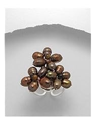 Brown (Dyed) Fresh Water Pearl Ring In White Base