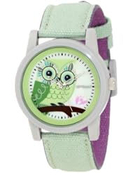 Sprout Womens ST/5512MPLG Light Green Organic Cotton Strap Blue Owl Dial Watch