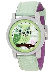 Sprout Womens ST/5512MPLG Light Green Organic Cotton Strap Blue Owl Dial Watch