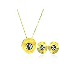 Nickel Free Sterling Silver Pendant & Earring Sets Hammered Oval Matte Finish 14K Gold Plated Set